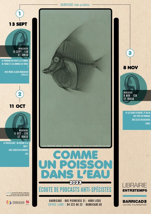 Peut être une illustration de poisson, affiche et texte